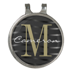 Gold Monogram Initial and Name On Black Golf Hat Clip
