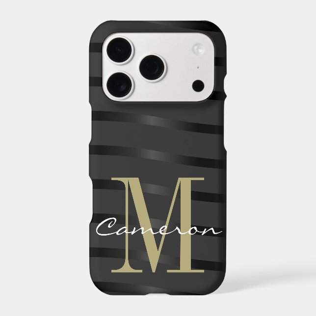 Gold Monogram Initial and Name On Black Iphone Case (Back)