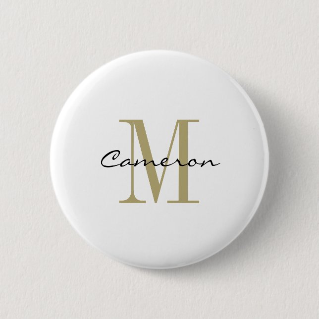 Gold Monogram Initial and Name Personalized Button (Front)