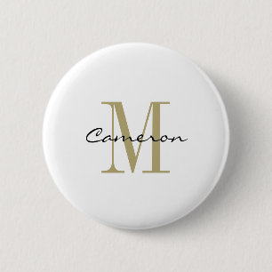 Gold Monogram Initial and Name Personalized Button