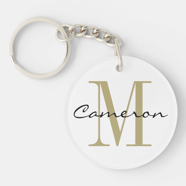 Gold Monogram Initial and Name Personalized Gift Keychain (Front)