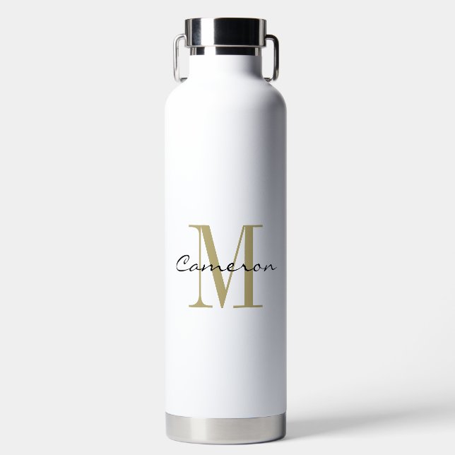 Gold Monogram Initial and Name Personalized Gift Water Bottle (Front)