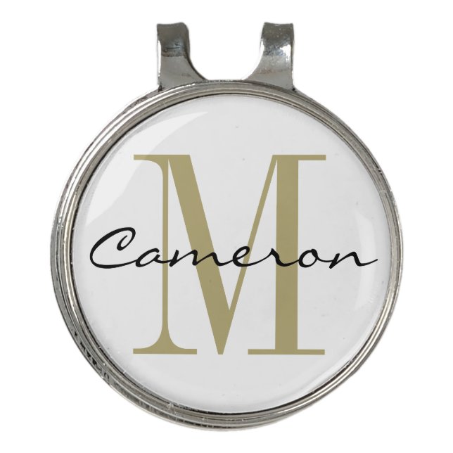 Gold Monogram Initial and Name Personalized Golf Hat Clip (Front)