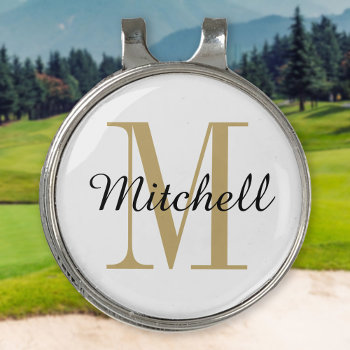 Gold Monogram Initial And Name Personalized Golf Hat Clip by jenniferstuartdesign at Zazzle