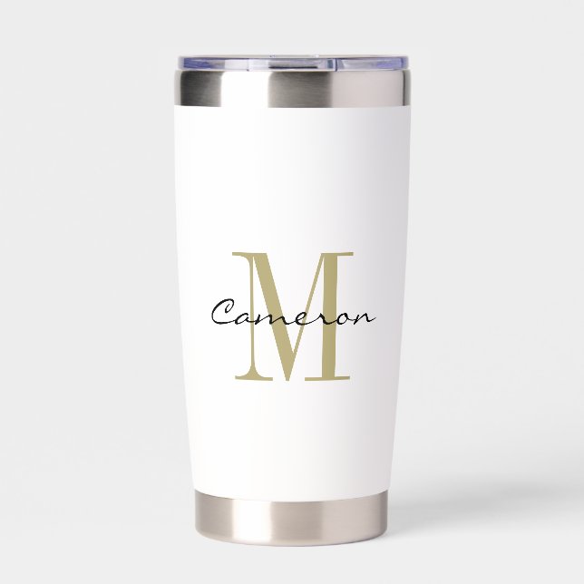 Gold Monogram Initial and Name Personalized Insulated Tumbler (Front)