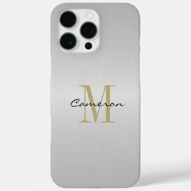 Gold Monogram Initial and Name Personalized Silver Case-Mate iPhone Case (Back)