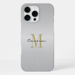 Gold Monogram Initial and Name Personalized Silver iPhone 16 Pro Max Case