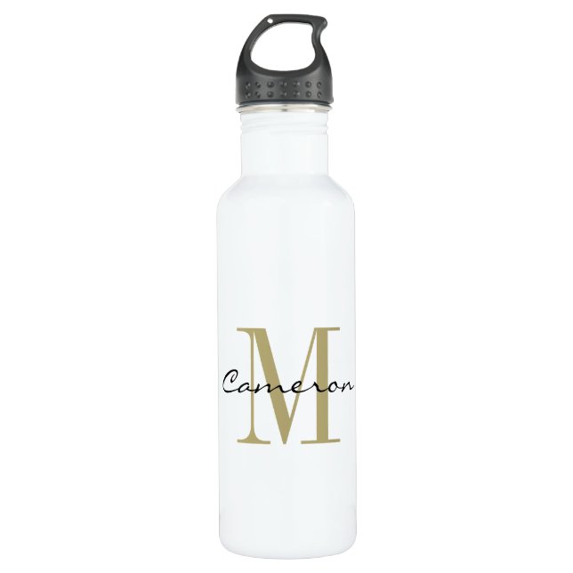 Gold Monogram Initial and Name Personalized  Stainless Steel Water Bottle (Front)
