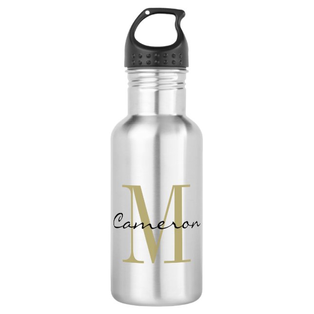 Gold Monogram Initial and Name Personalized  Stainless Steel Water Bottle (Front)