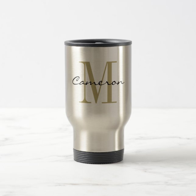 Gold Monogram Initial and Name Personalized Travel Mug (Center)