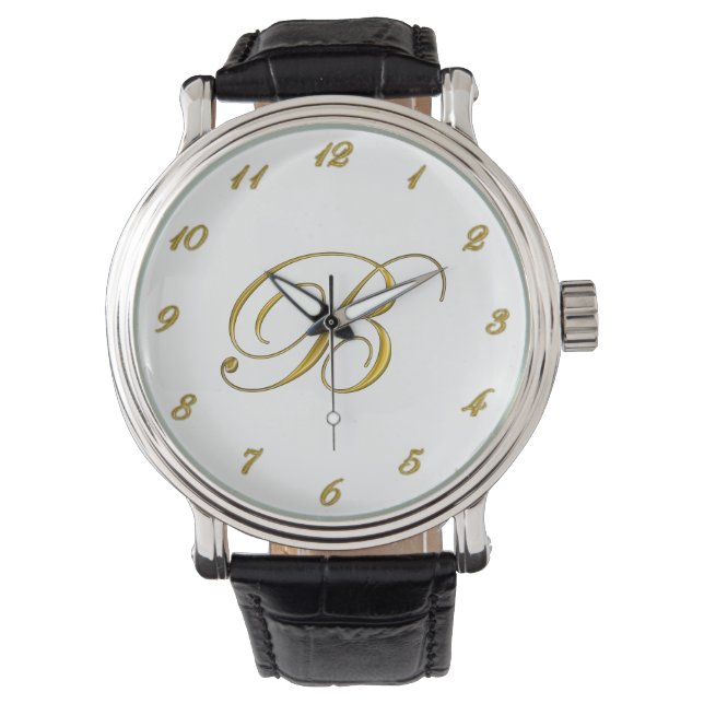 Gold Monogram Initial B Watch with Gold Numbers (Front)
