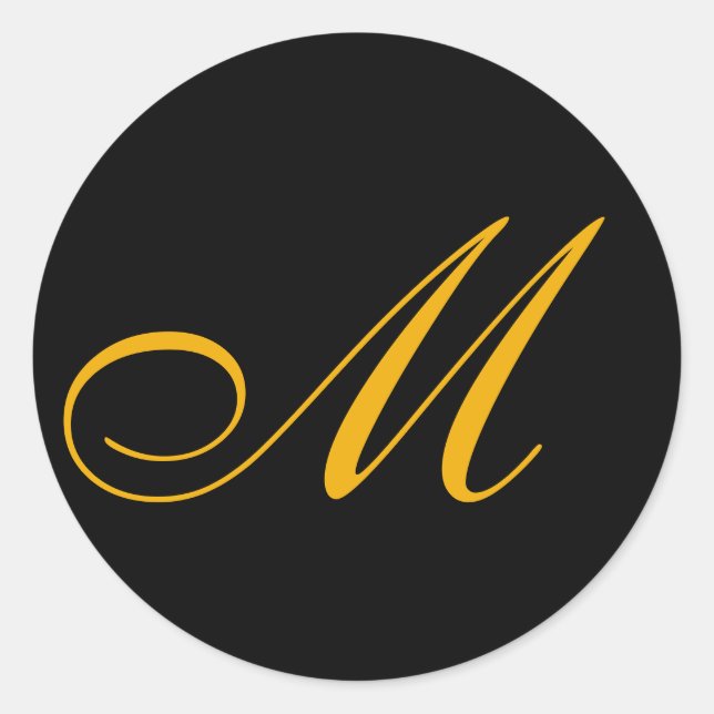 Gold Monogram Initial Black Classic Round Sticker (Front)