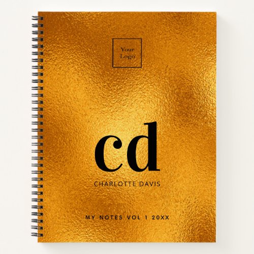 Gold monogram initial business notebook