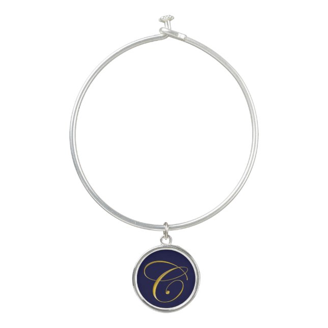 Gold Monogram Initial C Bangle Bracelet (Front)