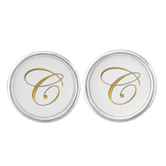 Gold Monogram Initial C Cufflinks (Front)
