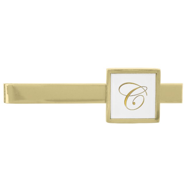 Gold Monogram Initial C Finish Tie Bar (Front)
