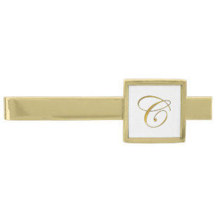 Gold Monogram Initial C Gold Finish Tie Bar