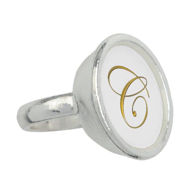 Gold Monogram Initial C  Ring (Side)