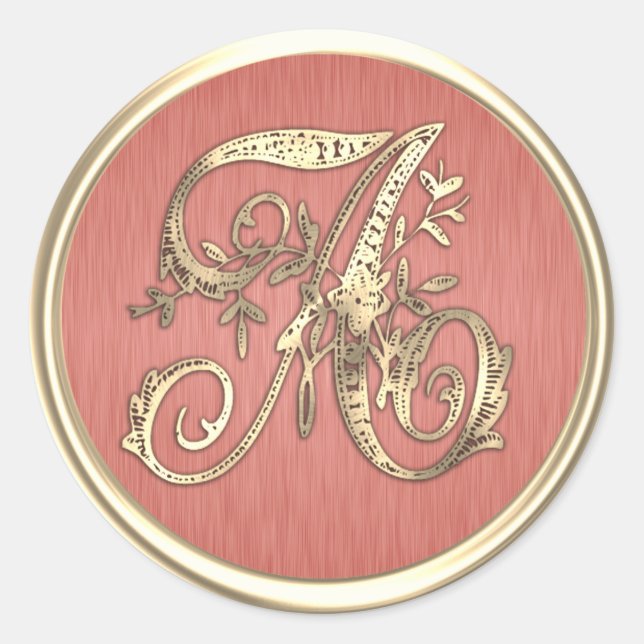 Gold Monogram Initial Coral Envelope Seal (Front)
