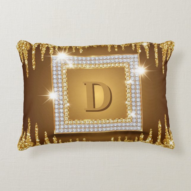 ✨ Gold Monogram Initial Custom Name Design ✨ Accent Pillow (Front)