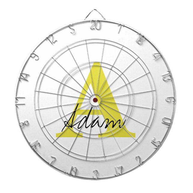 Gold Monogram Initial Custom Name Gift Fathers Day Dart Board (Front)
