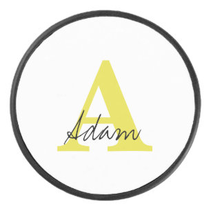 Gold Monogram Initial Custom Name Gift Fathers Day Hockey Puck