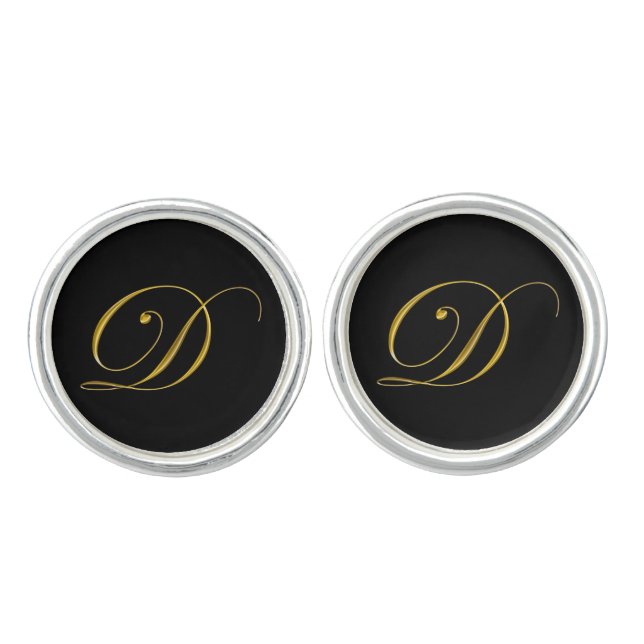 Gold Monogram Initial D Cufflinks (Front)