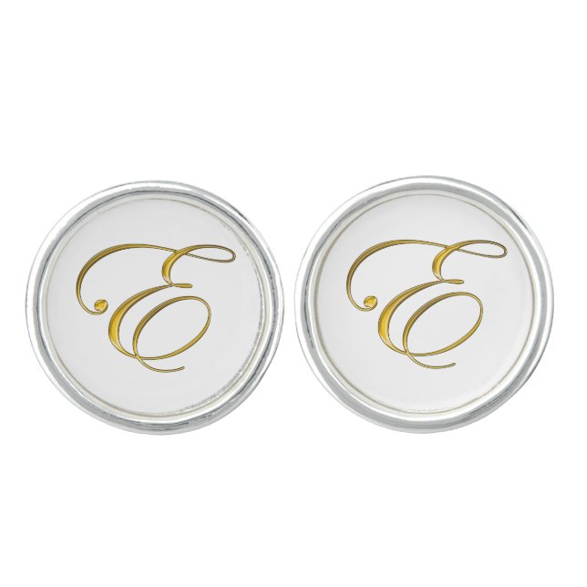 Gold Monogram Initial E Cufflinks (Front)