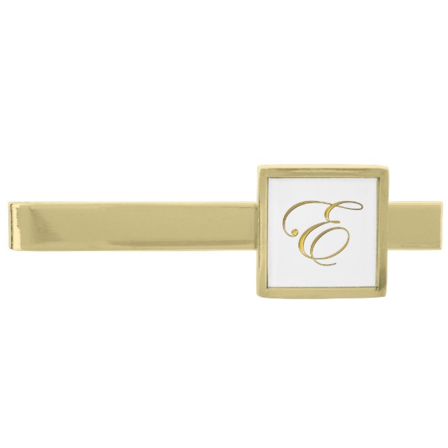 Gold Monogram Initial E Gold Finish Tie Bar (Front)