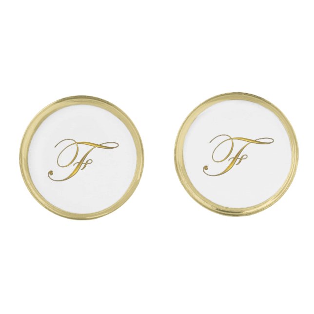 Gold Monogram Initial F Cufflinks (Front)