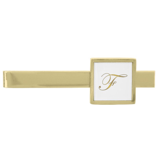 Gold Monogram Initial F Gold Finish Tie Bar (Front)