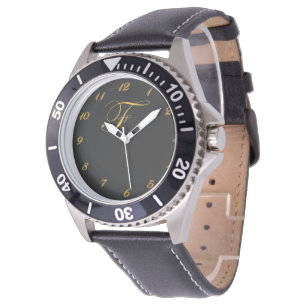 Gold Monogram Initial F Watch with Gold Numbers