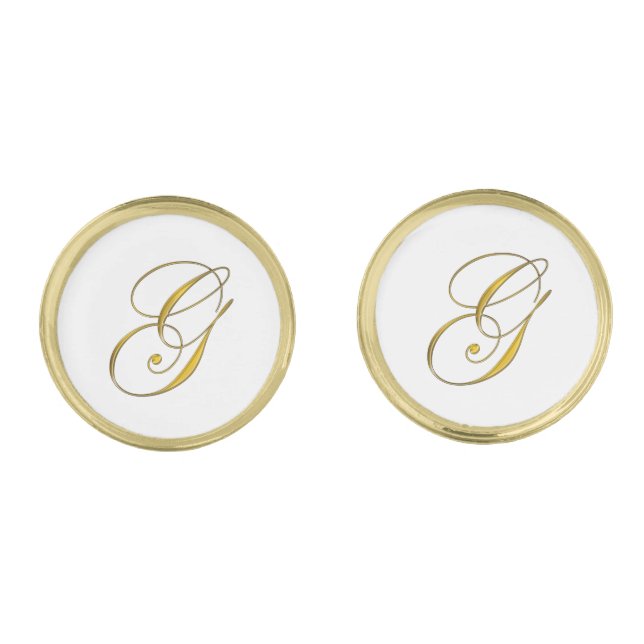 Gold Monogram Initial G Cufflinks (Front)