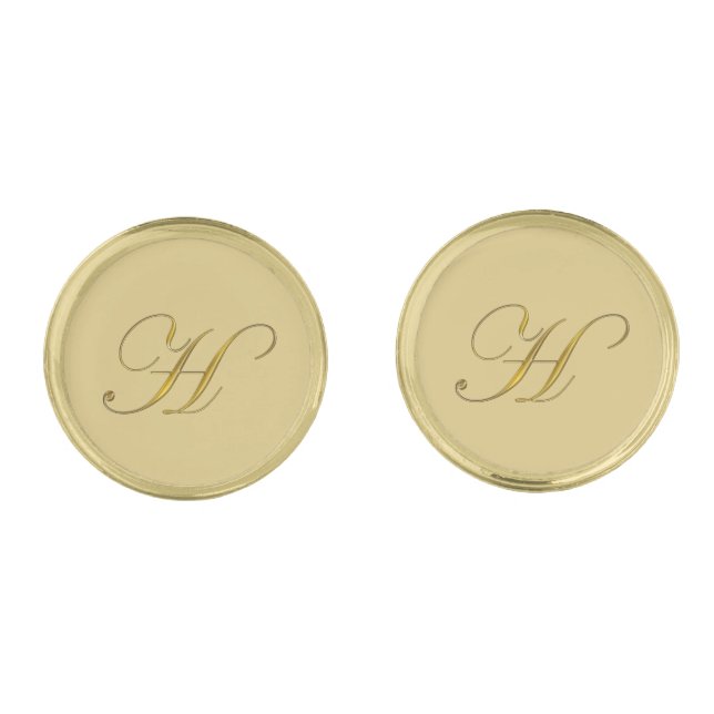 Gold Monogram Initial H Cufflinks (Front)