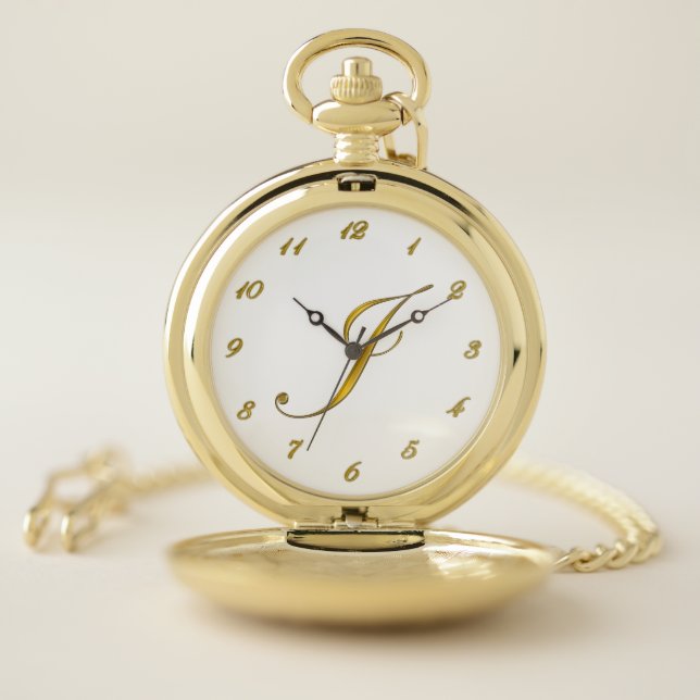 Gold Monogram Initial J Pocket Watch (Inside)