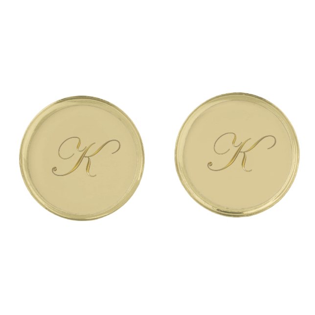 Gold Monogram Initial K Cufflinks (Front)