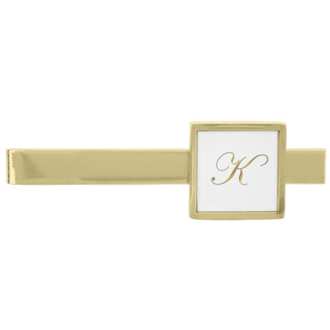 Gold Monogram Initial K Gold Finish Tie Bar (Front)