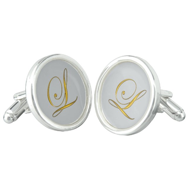 Gold Monogram Initial L Cufflinks (Angled)