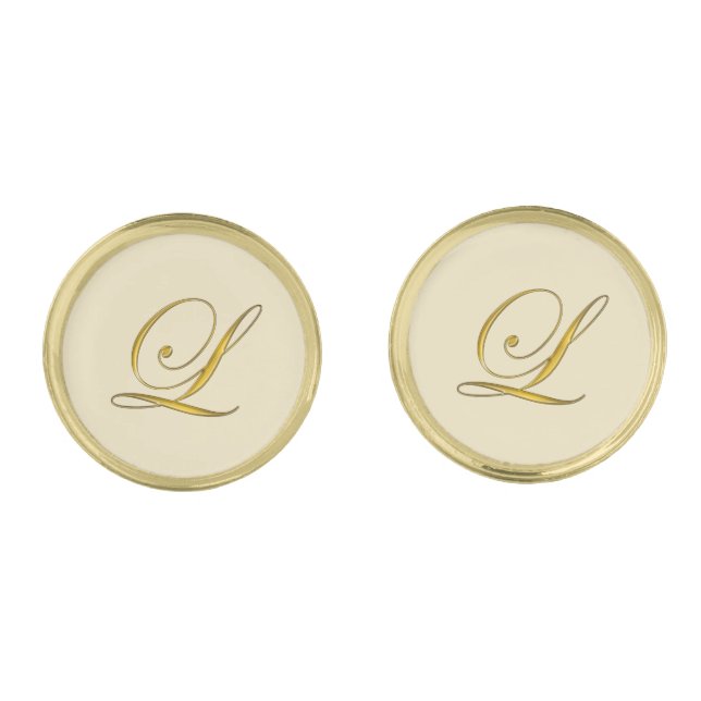 Gold Monogram Initial L Cufflinks (Front)