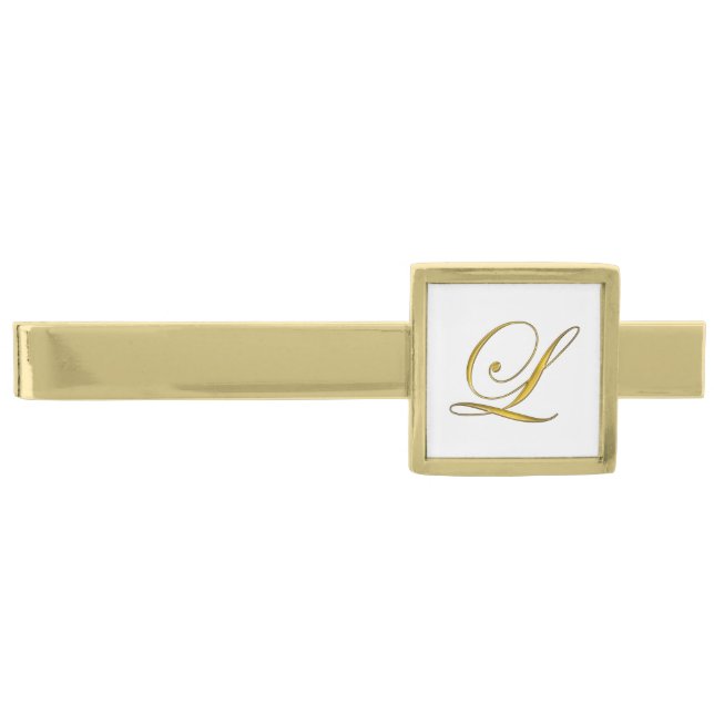 Gold Monogram Initial L Gold Finish Tie Bar (Front)