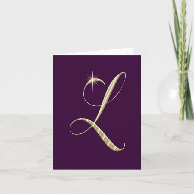 Gold Monogram Initial L Note Card (Front)