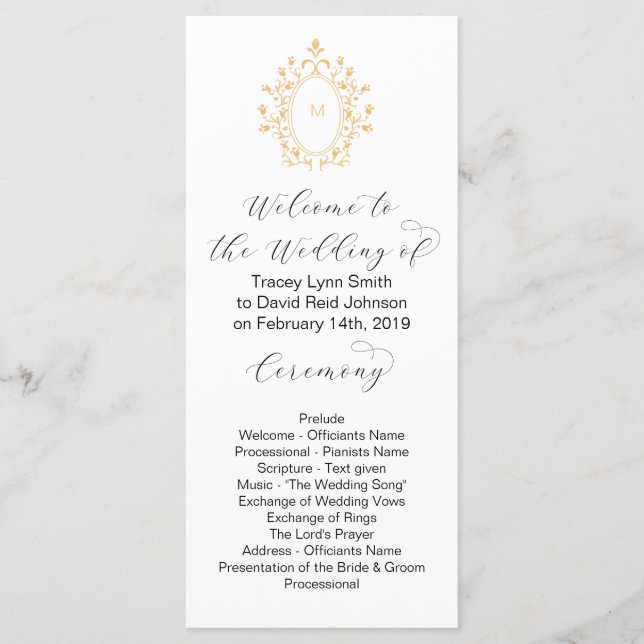 Gold Monogram Initial Minimal Wedding Program (Front)