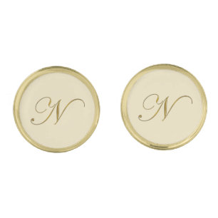 Gold Monogram Initial N Cufflinks