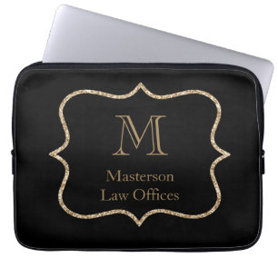 Gold Monogram Initial Name Black Gold Professional Laptop Sleeve