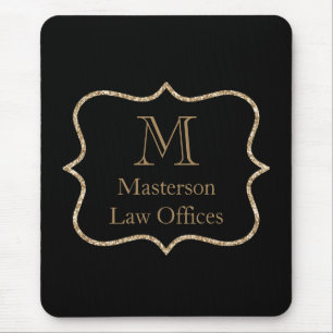 Gold Monogram Initial Name Black Gold Professional Mouse Pad