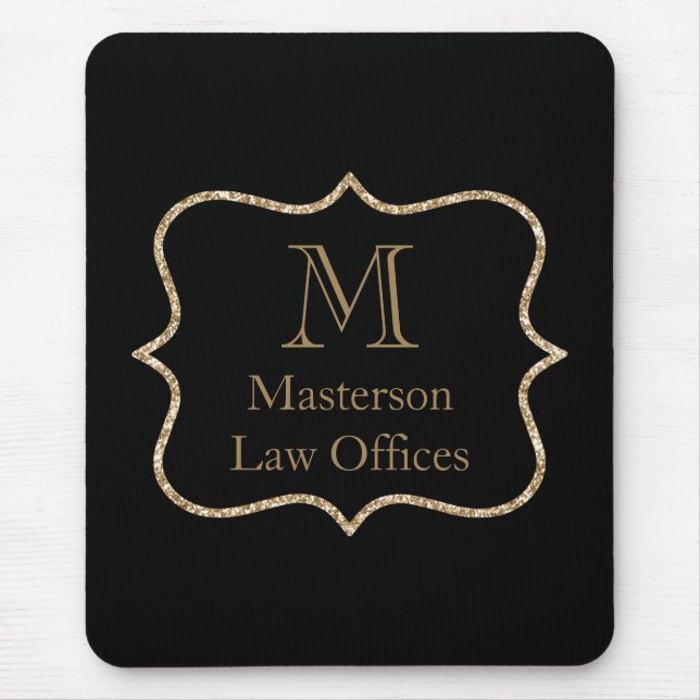 Gold Monogram Initial Name Black Gold Professional Mouse Pad (Front)