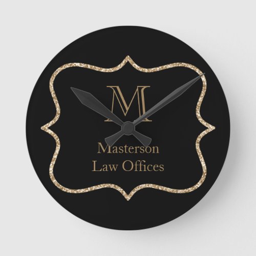 Gold Monogram Initial Name Black Gold Professional Round Clock