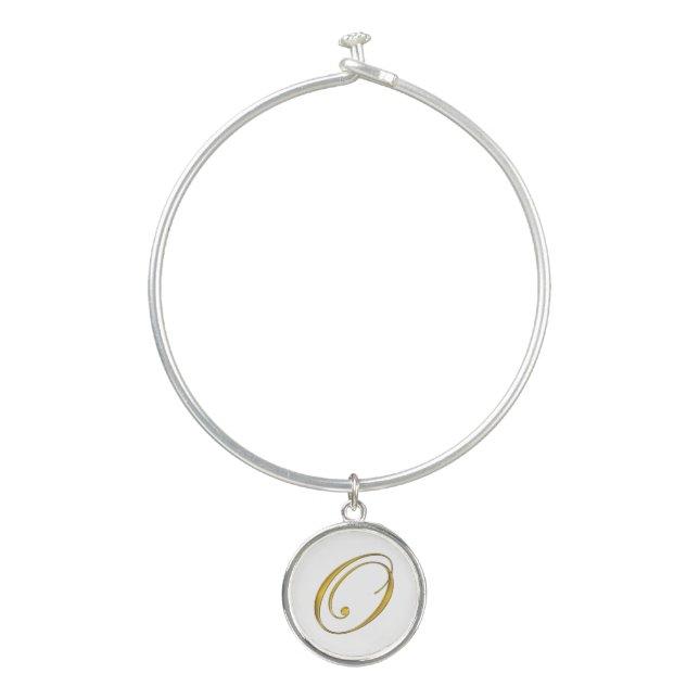 Gold Monogram Initial O Bangle Bracelet (Front)