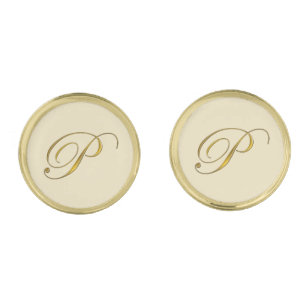 Gold Monogram Initial P Cufflinks