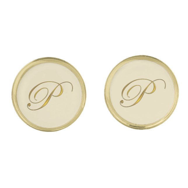 Gold Monogram Initial P Cufflinks (Front)